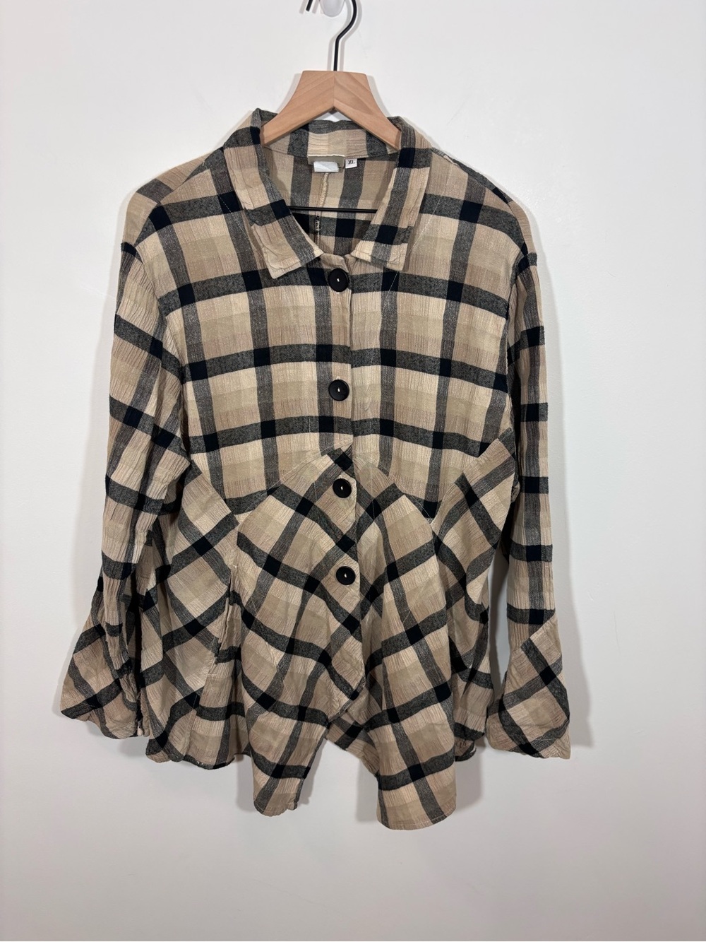 Mill Valley Hobo Shirt XL asymmetric button-down plaid shirt Lagenlook Artsy - Picture 2 of 11